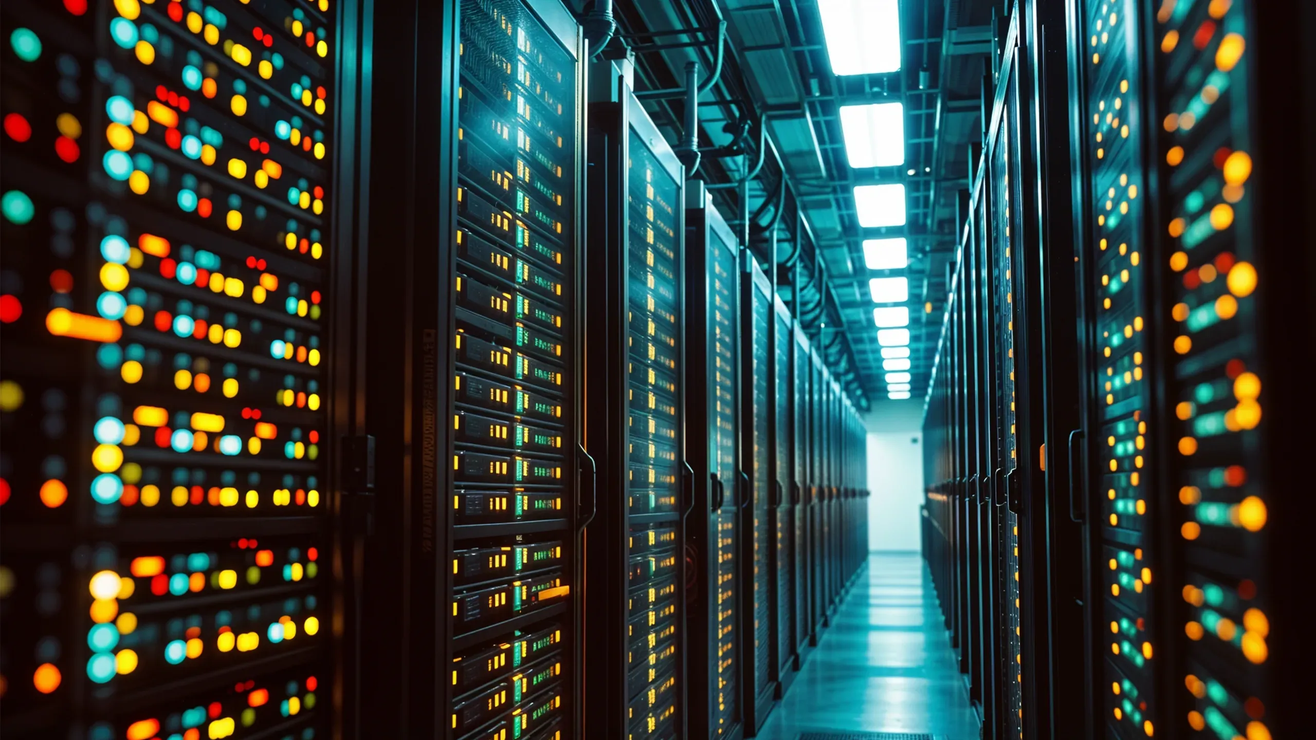 A data centre filled with rows and rows of computer servers A data centre filled with rows and rows of computer servers