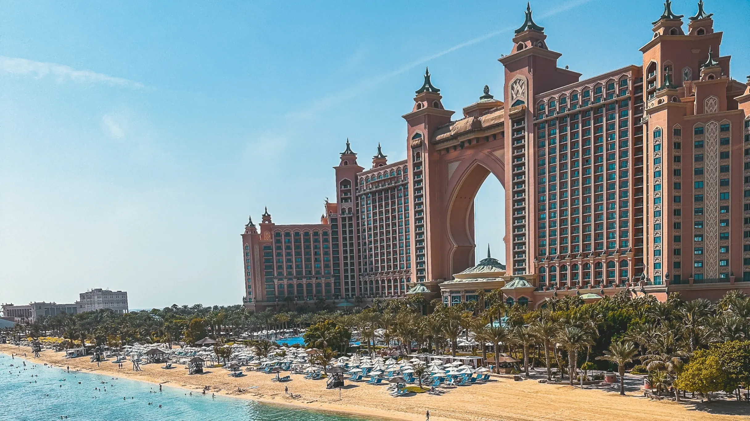 View of the shoreline and the Atlantis The Palm in Dubai